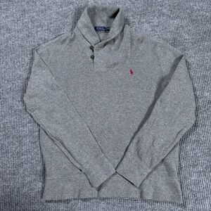 Polo Ralph Lauren Sweater Mens Medium Pullover Shawl Collar Gray Pony 2 Button